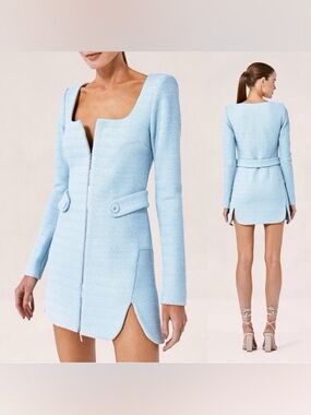 Alexis Light Blue Long-Sleeve Textured Mini Dress